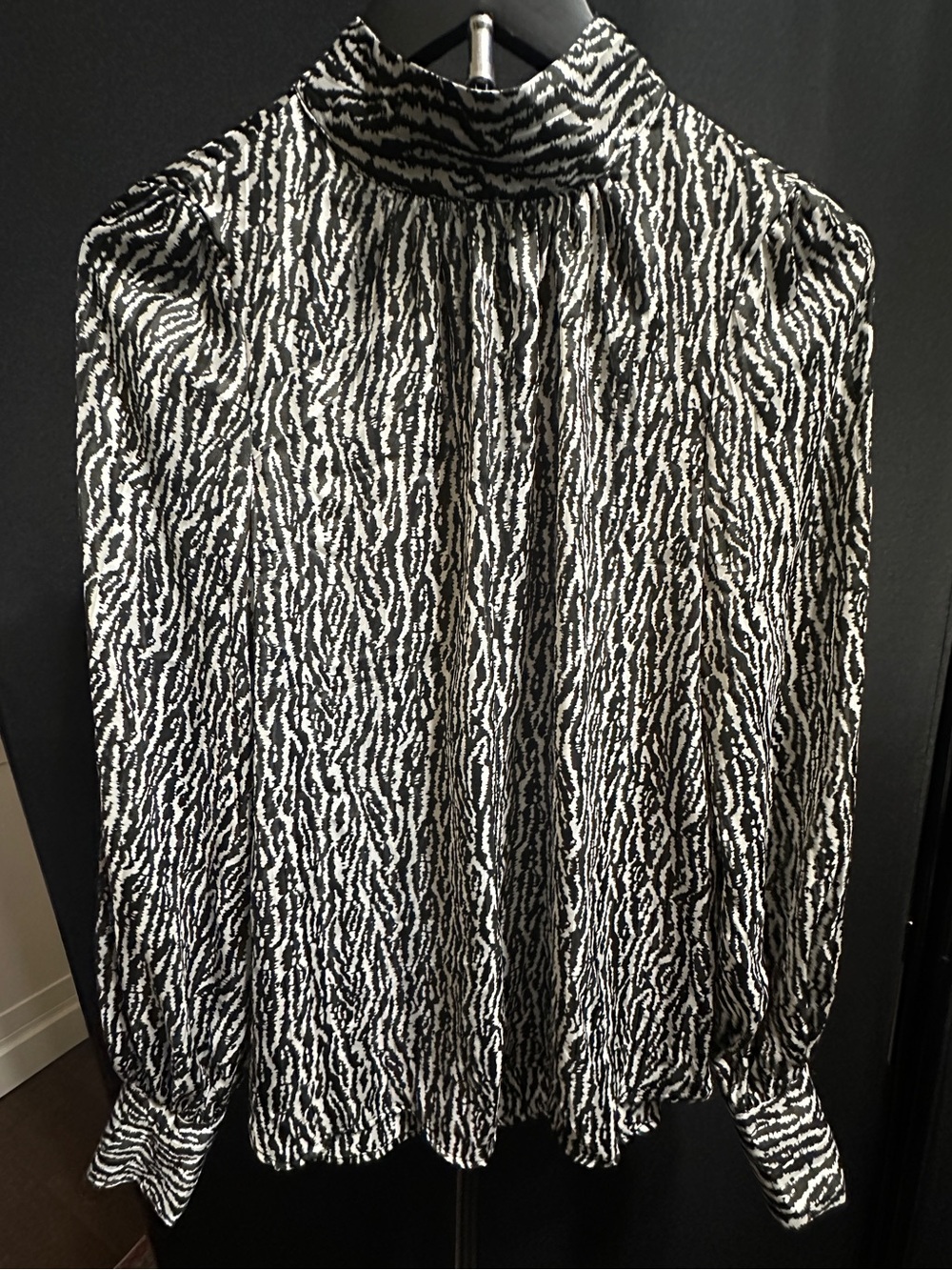 H & M Black & White Zebra Print Mock Neck Women's Top